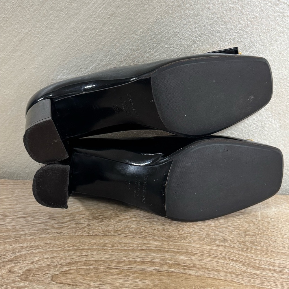 Bruno Magli Size 38.5 US 7.5 Black Patent Leather Block Heel Shoes Buckle - Picture 12 of 16